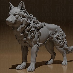 Florale Wolf Skulptur – Barock 3D-Druck
