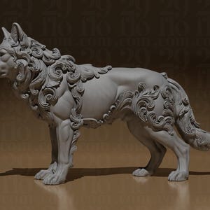 Florale Wolf Skulptur – Barock 3D-Druck image 2