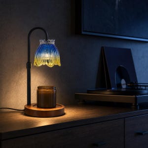 Petal Glass Candle Warmer Lamp, Walnut Round Base, Remote Timer, US EU UK Plug