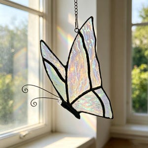 Authentic Tiffany Technique Butterfly Suncatcher, Favrile Glass Window Hanging, Handmade Copper Foil Stained Glass Decor