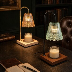 Floral Glass Candle Warmer Lamp, Wood Base, Remote Timer, US EU UK Plug