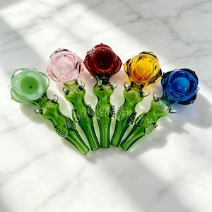 Artisan Rose Glass Pipe Blooming Floral Smoking Accessory Handmade Botanical Art Glass Romantic Gift for Flower Lovers
