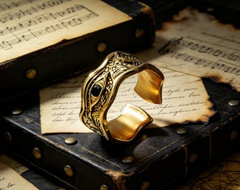 Bague ouverte en titane oeil d'Horus égyptien vintage / Cadeau unisexe / Bijoux punk hip-hop