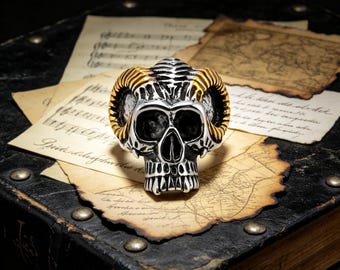 Vintage Dark Satan Skull Titanium Steel Ring / Unisex / Hip-Hop Punk Jewelry Gift