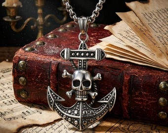 Vintage Gothic Skull Anchor Titanium Steel Pendant Necklace / Unisex / Hip-Hop Punk Jewelry Gift