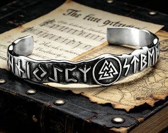 Vintage Silver Odin Rune Triangle Knot Open-Ended Titanium Steel Bracelet / Unisex
