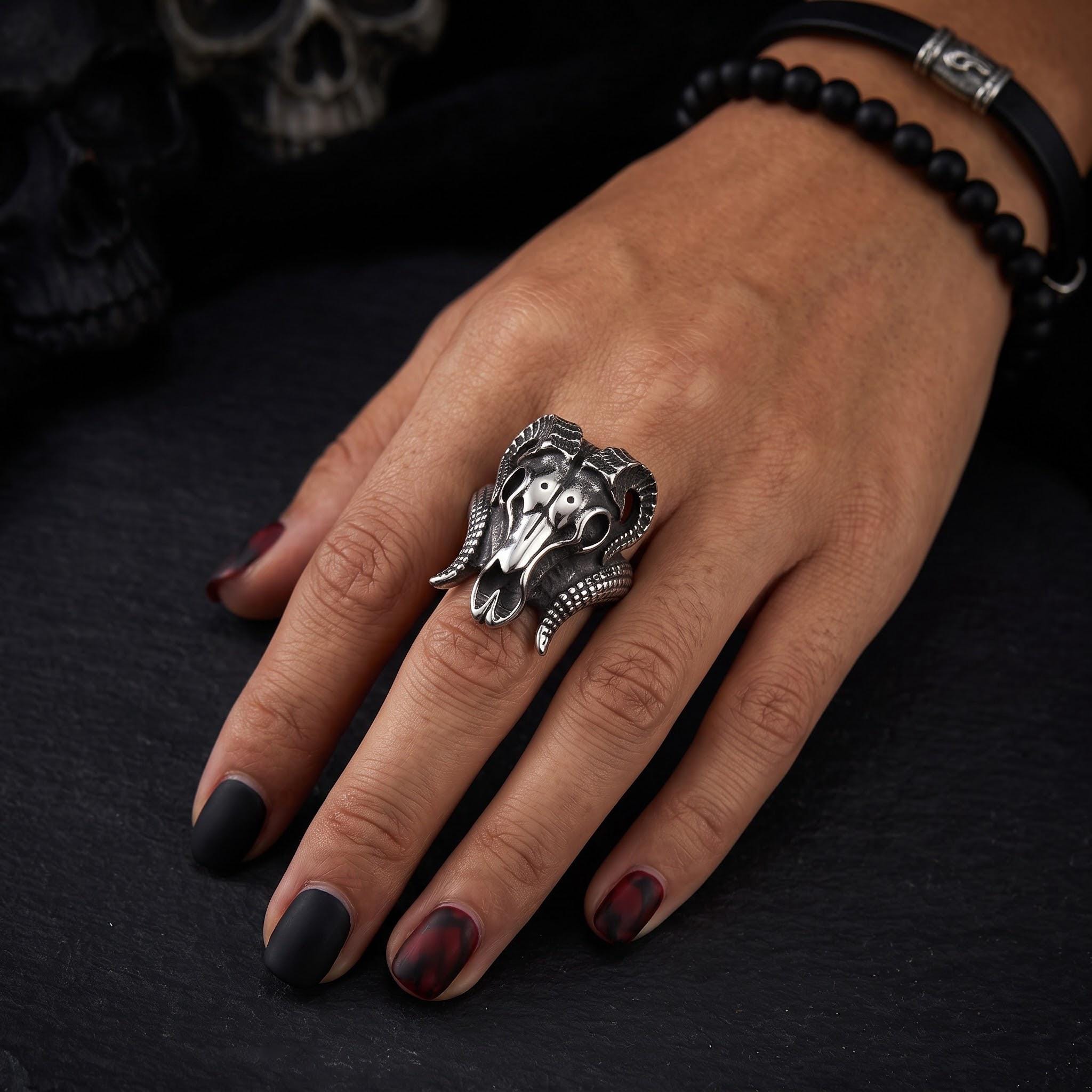 Mens Silver Goat Head Bikers Ring - Etsy