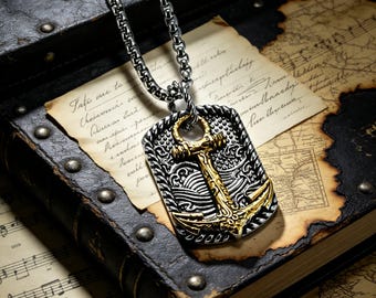 Vintage Military Dog Tag Anchor Titanium Steel Pendant Necklace / Unisex / Hip-Hop Punk Jewelry Gift