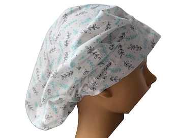 Gorro quirúrgico con estampado de hojas – Gorro quirúrgico botánico color verde azulado – Gorro de enfermera moderno de color neutro