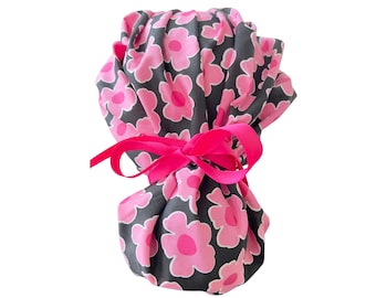Touca cirúrgica feminina com abertura para rabo de cavalo – Touca de enfermeira floral rosa – Touca cirúrgica para cabelos longos