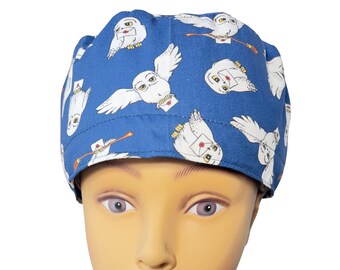 Magical Owl Scrub Cap – Blue Fantasy Inspired Surgical Cap – Cute Nurse Hat – Euro Tie Back
