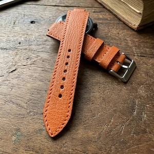Handgjort och specialdesignat 18 mm 20 mm 22 mm 24 mm orange franskt getskinnsläderarmband personlig present till honom henne