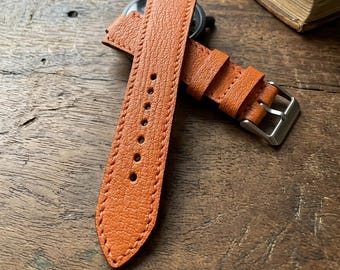 Handmade Custom 18mm 20mm 22mm 24mm Orange French Goatskin Leather Watch Band Strap Personalized Gift for Him Her