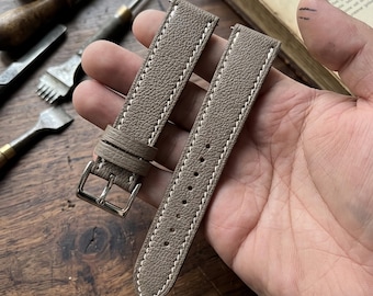 Handmade Custom 18mm 20mm 22mm 24mm French Lamb Leather Watch Band Strap Multiple Colors Personalized Gift for Him Her