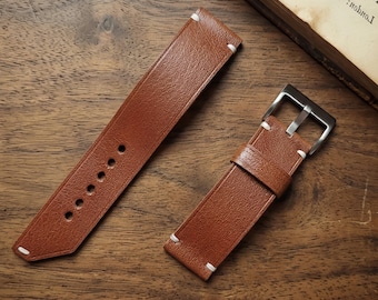 Handmade Custom 18mm 20mm 22mm 24mm Full Grain Cowhide Watch Band, Waxed Leather Watch Strap, Personalized Buckle Gift for Him Her