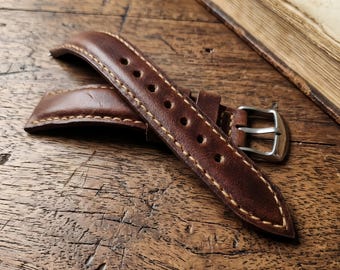 Handmade Custom Vintage Horween Grain Leather Watch Band – 18mm 20mm 22mm 24mm – Personalized Gift for Him or Her