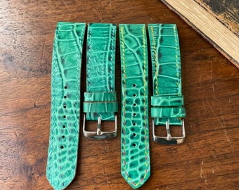 Handmade Custom 18mm 20mm 22mm 24mm Green Crocodile Grain Leather Watch Band Personalized Watch Strap Gift