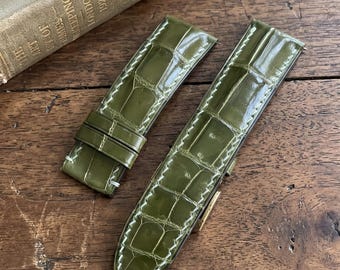 Handmade Custom 18mm 20mm 22mm 24mm Green Crocodile Pattern Leather Watch Band Strap for Tudor Omega Cartier Personalized Gift