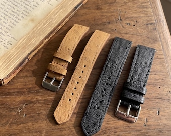 Handmade Custom 18mm 20mm 22mm 24mm Ostrich Leather Watch Band Strap Personalized Gift for Him Her