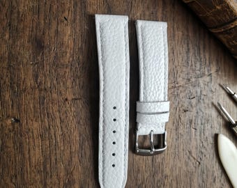 Handmade Custom 18mm 20mm 22mm 24mm White Litchi-Grain Leather Watch Band – Personalized Gift for Him or Her