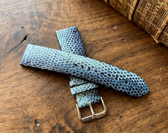 Handmade Custom 18mm 20mm 22mm 24mm Ocean Blue Gradient Lizard Pattern Leather Watch Band Strap Personalized Gift for Him Her