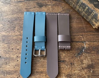 Handmade Custom 18mm 20mm 22mm 24mm Blue Full-Grain Leather Watch Band Strap Personalized Gift for Him Her