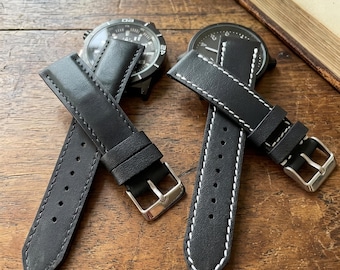 Handmade Custom 18mm 20mm 22mm 24mm Nappa Full-Grain Leather Watch Band, Soft or Firm, Personalized Gift for Him & Her