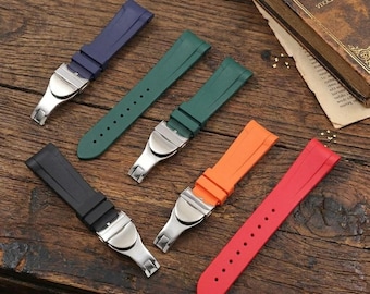 22mm Curved Rubber Watch Strap for Tudor Black Bay GMT Chrono Stainless Steel Buckle