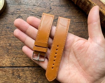Handmade Custom 18mm 20mm 22mm 24mm Brown Waxed Full Grain Leather Watch Band, Personalized Leather Strap Gift for Him Her