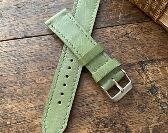 Handmade Custom 18mm 20mm 22mm 24mm French Green Goatskin Leather Watch Band, Personalized Leather Strap Gift for Him Her