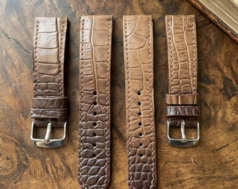 Handmade Custom 18mm 20mm 22mm 24mm Brown Crocodile Pattern Full Grain Leather Watch Band Strap Personalized Gift for Him Her