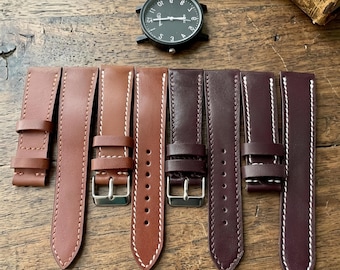 Handmade Custom 18mm 20mm 22mm 24mm Brown Vegetable Tanned Full Grain Leather Watch Band Strap Personalized Gift for Him Her