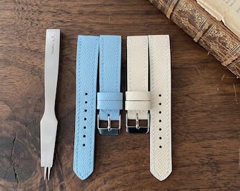 Handmade Custom 18mm 20mm 22mm 24mm French Leather Palm Grain Watch Band Strap Smart Watch Strap Personalized Gift for Him Her