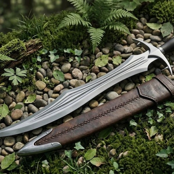 Handmade Fantasy Display Sword with Curved Steel Blade, Medieval Inspired Decor, Gift For Him