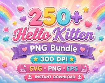 250+ Kawaii Cat Clipart | Animal Friends PNG SVG Bundle (Digital Download)
