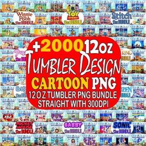 2000+ 12oz Cartoon Character PNG Designs – Clean, Cute & Ready to Print | High Resolution Tumbler Wrap Files | 12oz Sippy Cup Tumbler Bundle