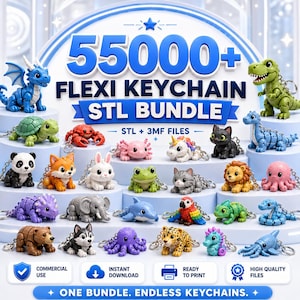 Può includere: Una collezione digitale di oltre 55000 file STL per portachiavi flessibili con varie figure di animali stampate in 3D, tra cui un drago blu, un dinosauro verde, una tartaruga, un granchio, un panda, una volpe, un coniglio, una rana e un leone.