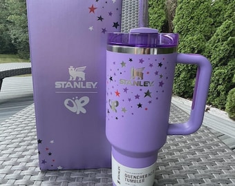 Customized Lavender Pink 40oz Tumbler, Star Ribbon Design, Personalized Hydration Tool
