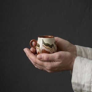 Handmade Ceramic Espresso Cups Set of 2 | Blue or Green Pottery Coffee Cups | Traditional Bulgarian Ceramics | 100ml Espresso Set