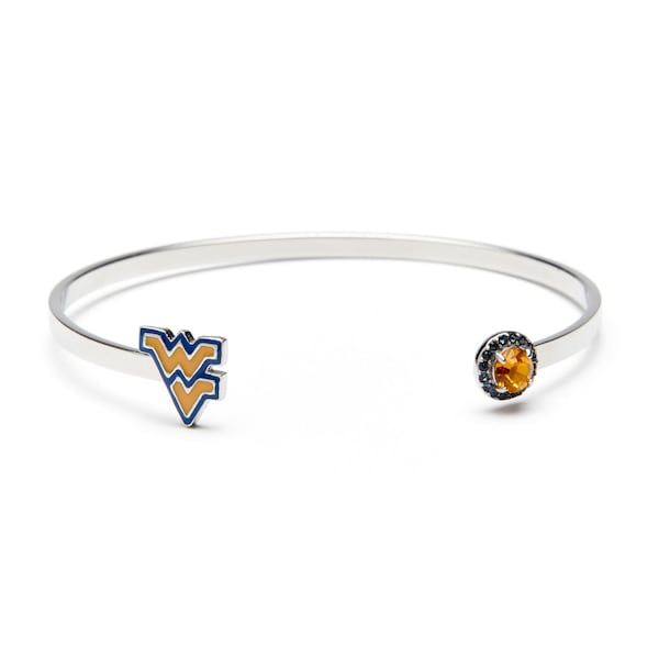 Stone Armory West Virginia University Crystal Bangle | WVU Mountaineers Jewelry | Stainless Steel Flying WV Bracelet | Perfect WVU Gift