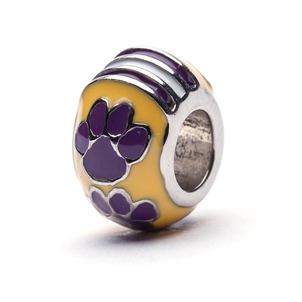 Stone Armory Louisiana State University Bead Charm | LSU Tigers Jewelry | Gold Tiger Paw Stripe Bead Charm | Perfect LSU Gift