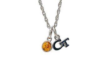 Stone Armory Georgia Tech Crystal Necklace | Georgia Tech Yellow Jackets Jewelry | Stainless Steel Navy GT Logo Pendant | Perfect GTU Gift