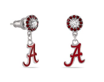 Alabama Crimson Tide Gifts for Women - Crimson A Crystal Drop Earrings - Stainless Steel Hypoallergenic Earrings - Alabama Crimson Tide Gear