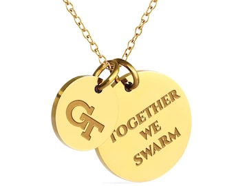 Stone Armory Officially Licensed Necklace for Georgia Tech Yellow Jackets - 18K Gold-Plated Stainless Steel - Adjustable 16-20in Chain