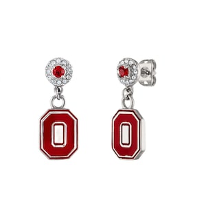 Stone Armory Ohio State Block O Crystal Drop Earrings | Stainless Steel Ohio State University Jewelry | Perfect OSU Buckeyes Gift
