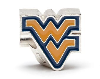West Virginia WV Charms for Bracelets - Gold and Blue Flying WV Bead - Hypoallergenic Stainless Steel Charms - West Virginia Mountaineers ..