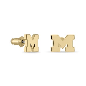 Stone Armory Michigan Stud Earrings For Women | 18K Gold Plated Stainless Steel Block M Studs | UM Wolverines Gifts