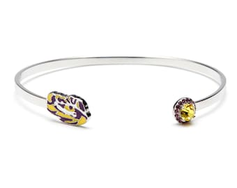Louisiana State University Bracelet | LSU Tigers - Tiger Eye with Crystal | Officially Licensed Louisiana State University Jewelry