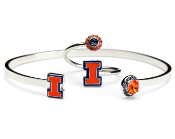 Gift Set-Love Illinois Ring and Bangle | University of Illinois Jewelry | Fighting Illini Ring | Illinois Bracelet |
