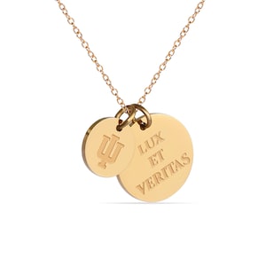 Indiana University Charm Necklace - 18K Gold Dipped Engraved Logo + Mantra Charms - Hypoallergenic and Adjustable 16-20in -  IU Womens Gifts